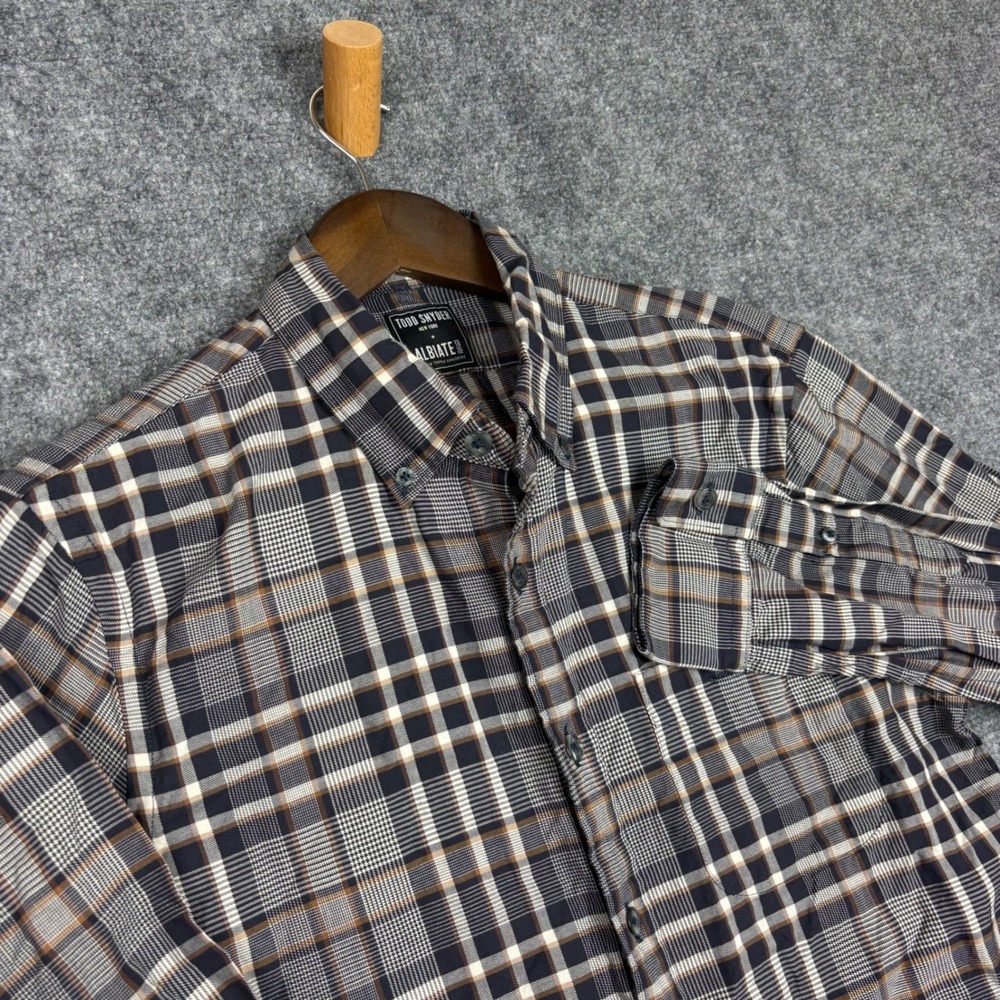 Todd Snyder Albiate 1830 Mens Plaid Button Down Shirt Navy Brown Medium M